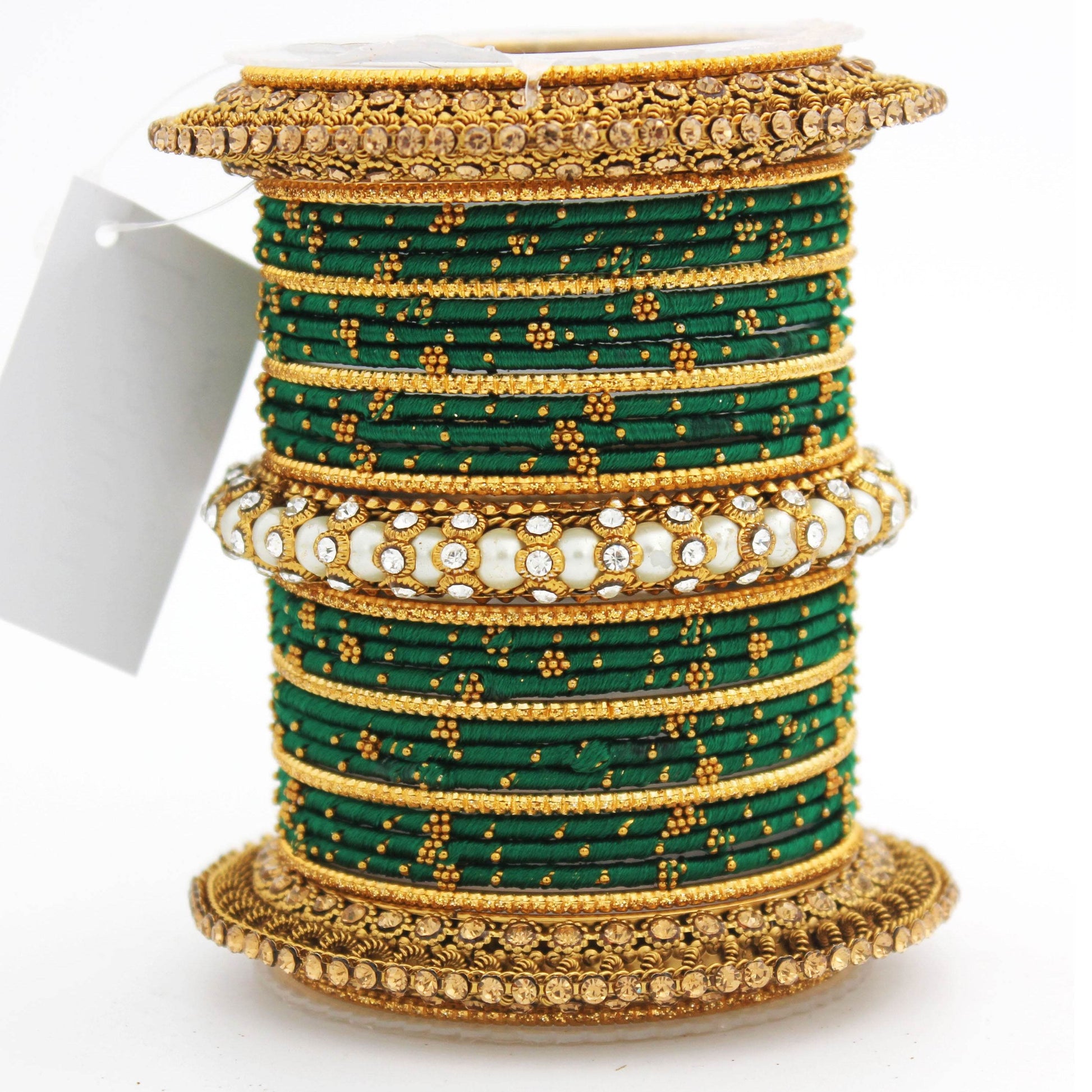 Traditional Thread bangle set with Pearl centre kada by T4 Jewels Green All Bangle Sets T4 Jewels
