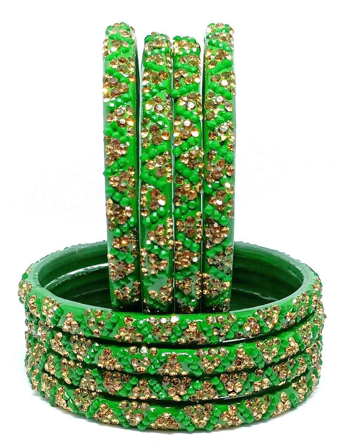 T4 Jewels (Large Size) Red, Green MultiColor Glass Kada Bangles (Pack Of 8)-KVT Green Large Size Bangles T4 Jewels