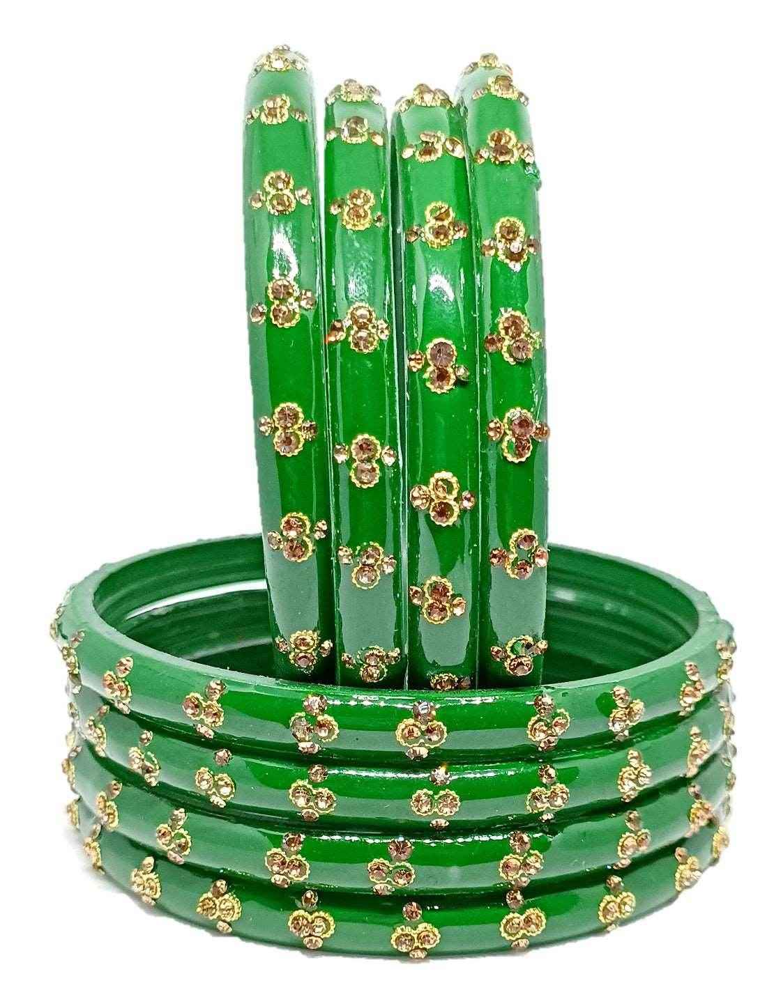 T4 Jewels (Large Size) Red & Green Color Glass Kada Bangles (Pack Of 8)-ASTA Green Large Size Bangles T4 Jewels