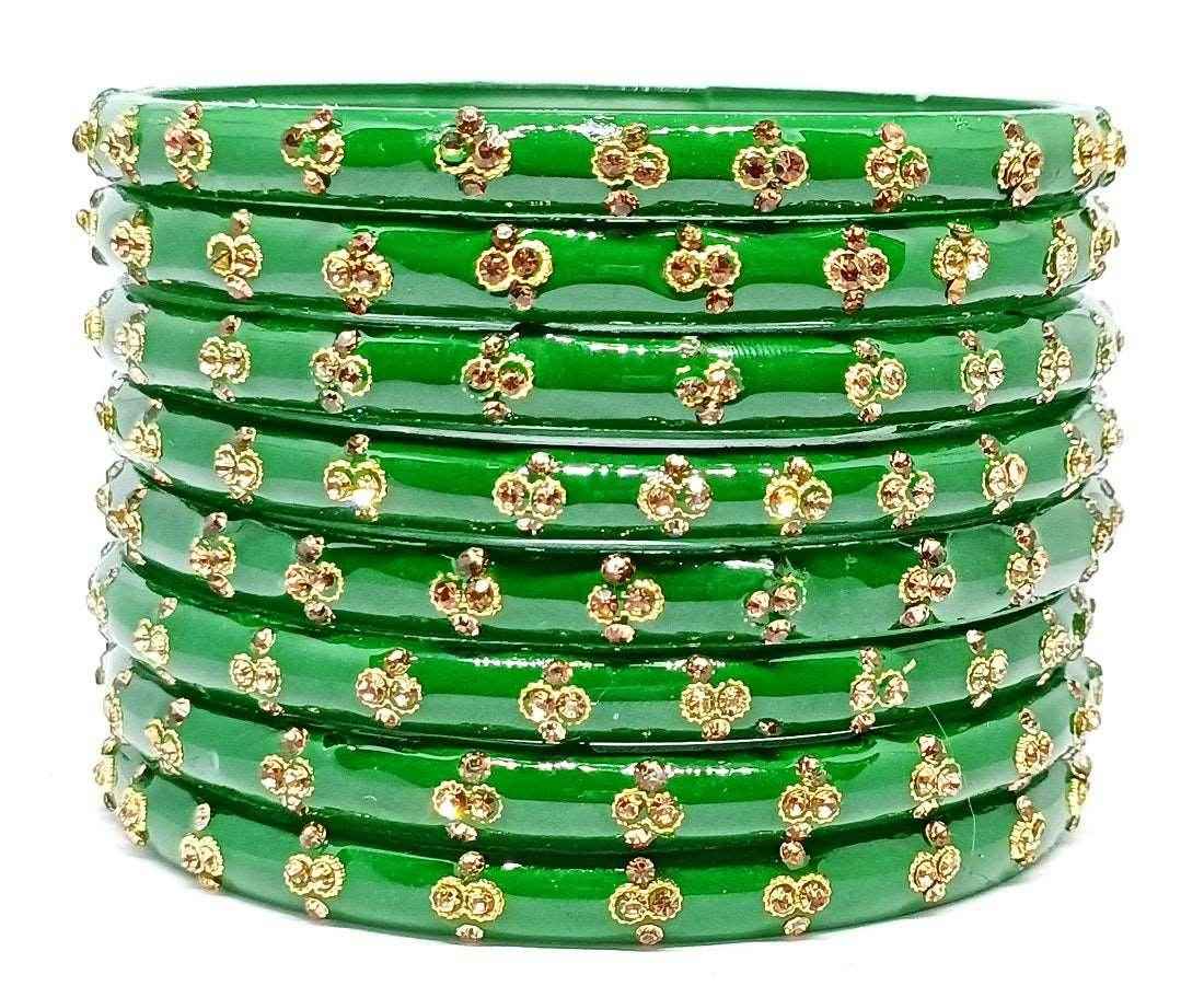 T4 Jewels (Large Size) Red & Green Color Glass Kada Bangles (Pack Of 8)-ASTA Large Size Bangles T4 Jewels