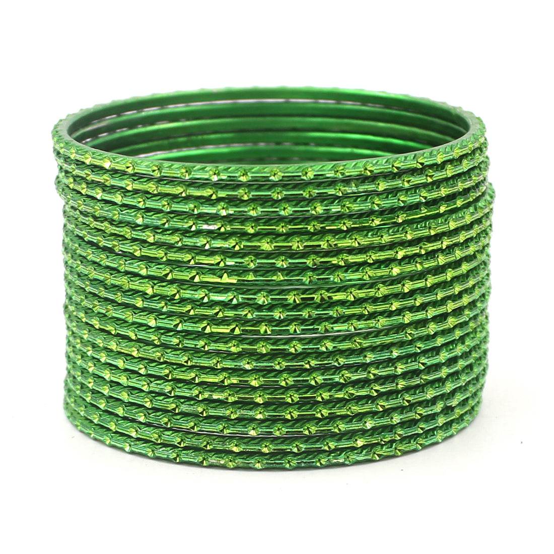 Set of 24 Shining Metal Bangles with self-dot Design by T4 Jewels Green Plain Metal Bangles T4 Jewels