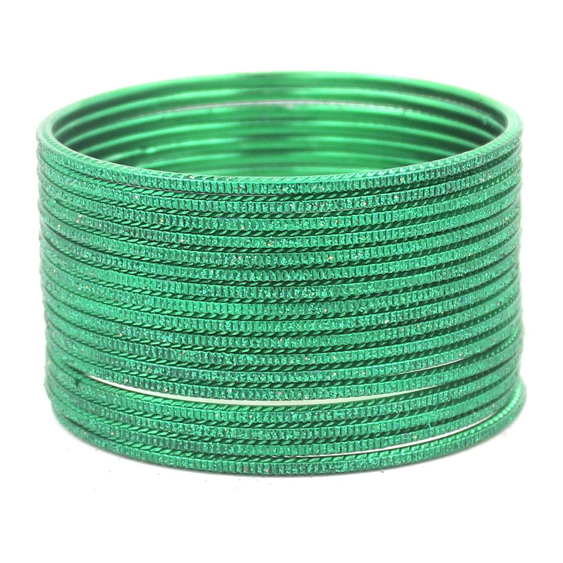 Set of 24 Lehar Glitter Metal Bangles by T4 Jewels Green Plain Metal Bangles T4 Jewels