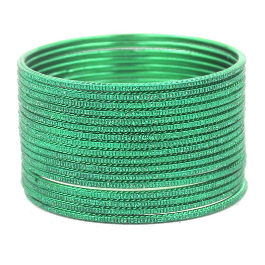Set of 24 Lehar Glitter Metal Bangles by T4 Jewels Green Plain Metal Bangles T4 Jewels