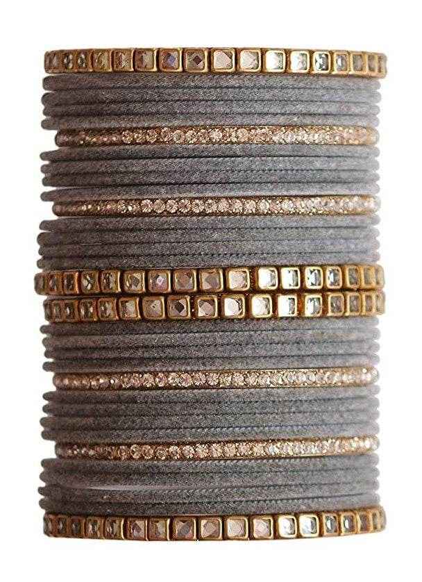 T4 Jewels 18k Gold Plated Zircon Stones And Beads Studded Fashion Jewellery Metal Bangles Set - 68NO All Bangle Sets T4 Jewels