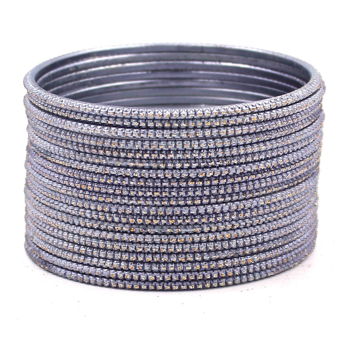 Set of 24 Glitter Bangles by T4 Jewels Grey Plain Metal Bangles T4 Jewels