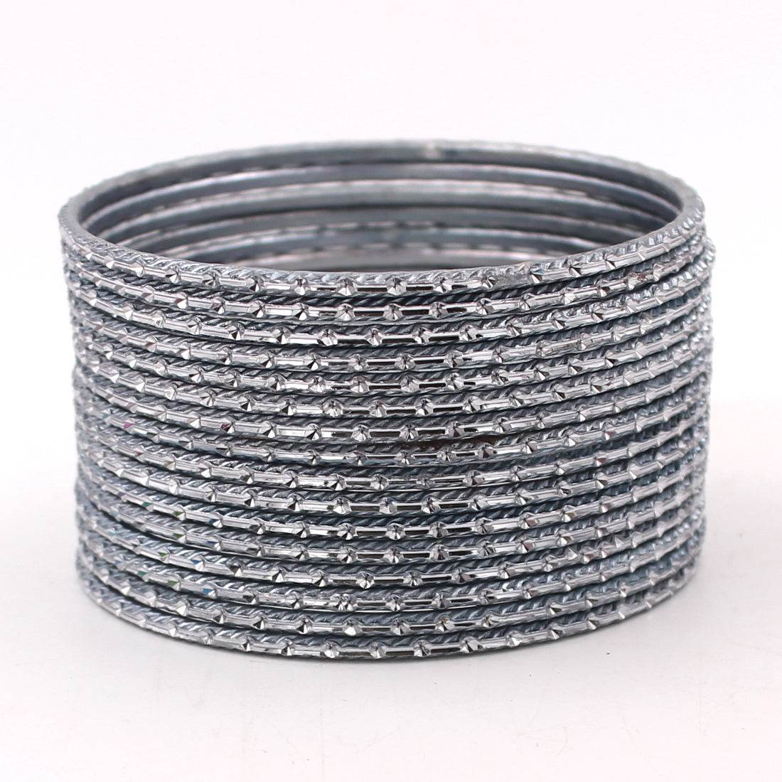 Set of 24 Shining Metal Bangles with self-dot Design by T4 Jewels Grey Plain Metal Bangles T4 Jewels