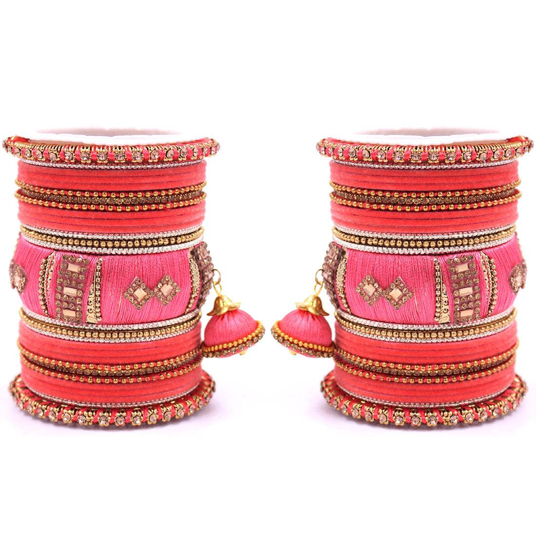 Bridal Set of 2 Silk Thread Bangle Set With Jhumki Rani All Bangle Sets T4 Jewels
