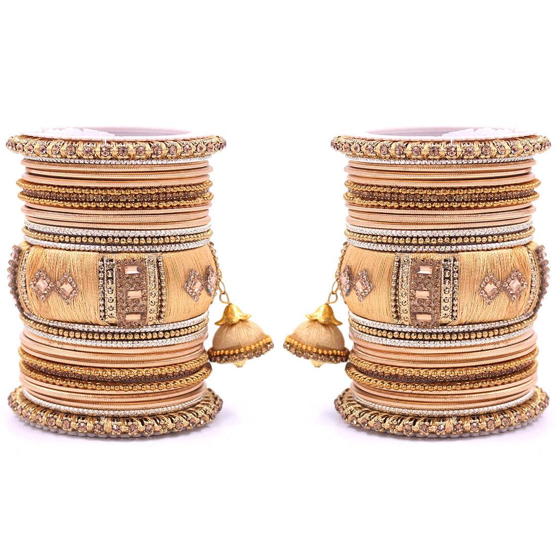Bridal Set of 2 Silk Thread Bangle Set With Jhumki Golden All Bangle Sets T4 Jewels