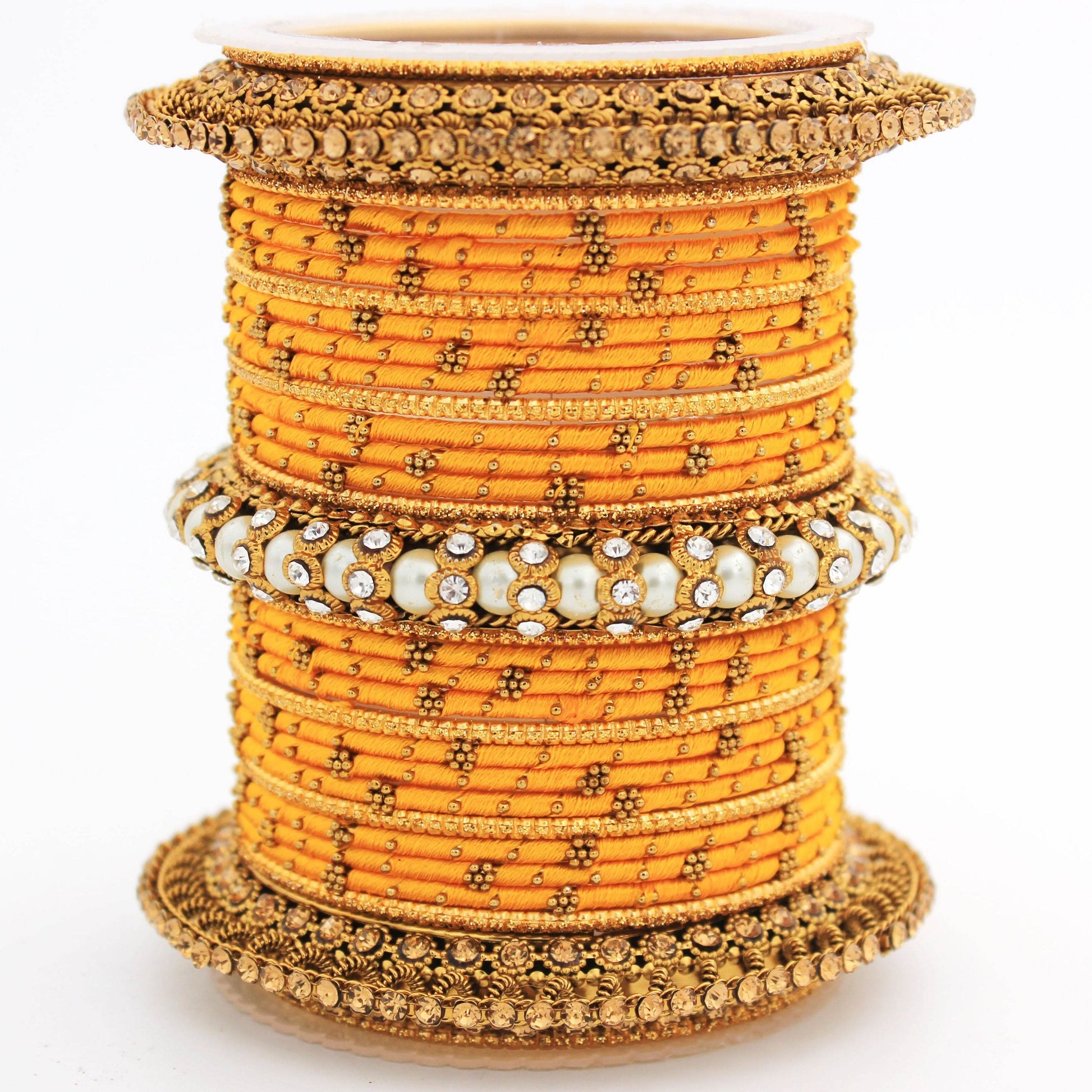 Traditional Thread bangle set with Pearl centre kada by T4 Jewels Haldi All Bangle Sets T4 Jewels