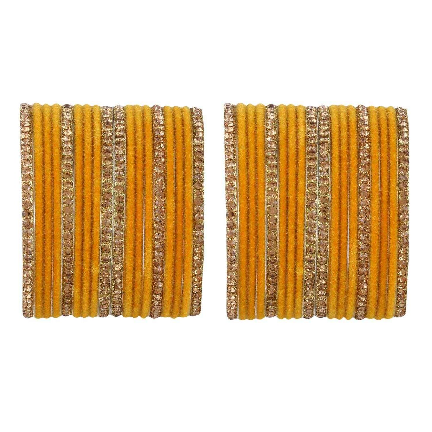 T4 Jewels Velvet Bangle Set With Golden Bangles-69 Haldi All Bangle Sets T4 Jewels