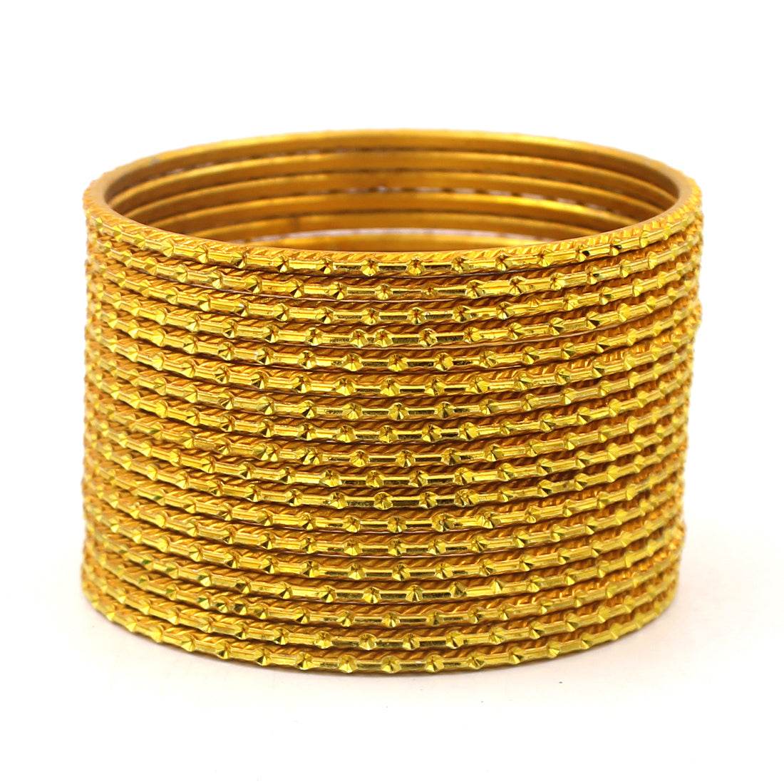Set of 24 Shining Metal Bangles with self-dot Design by T4 Jewels Haldi Plain Metal Bangles T4 Jewels