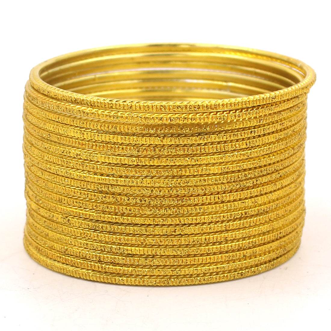 Set of 24 Lehar Glitter Metal Bangles by T4 Jewels Haldi Plain Metal Bangles T4 Jewels