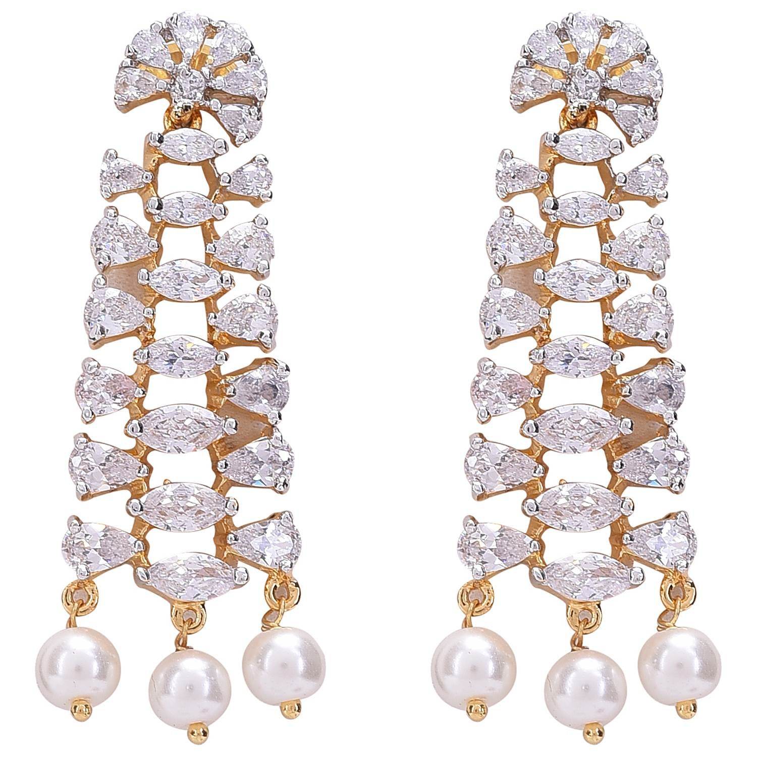 Exquisite Handcrafted CZ and Pearl Necklace Set T4 Jewels