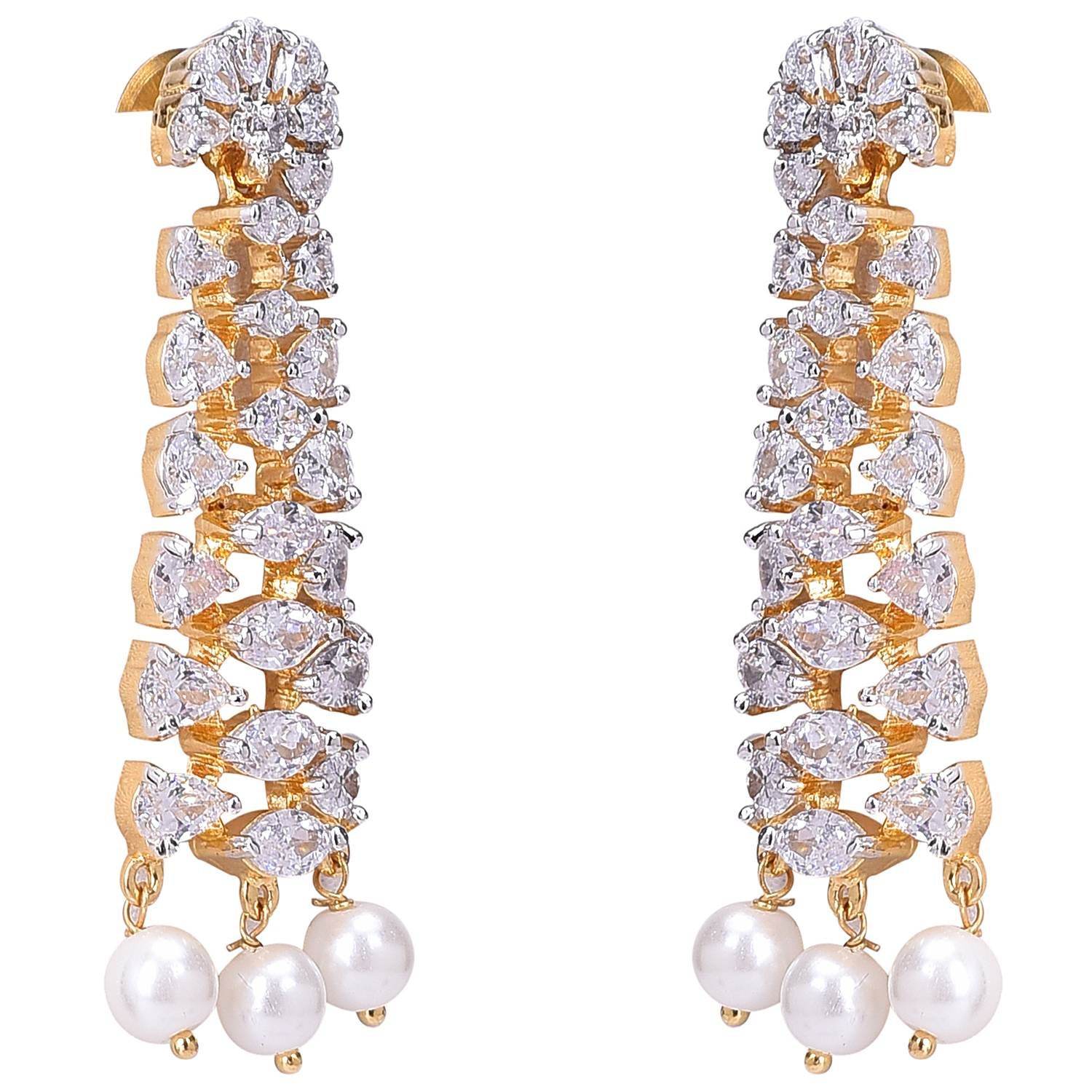 Exquisite Handcrafted CZ and Pearl Necklace Set T4 Jewels