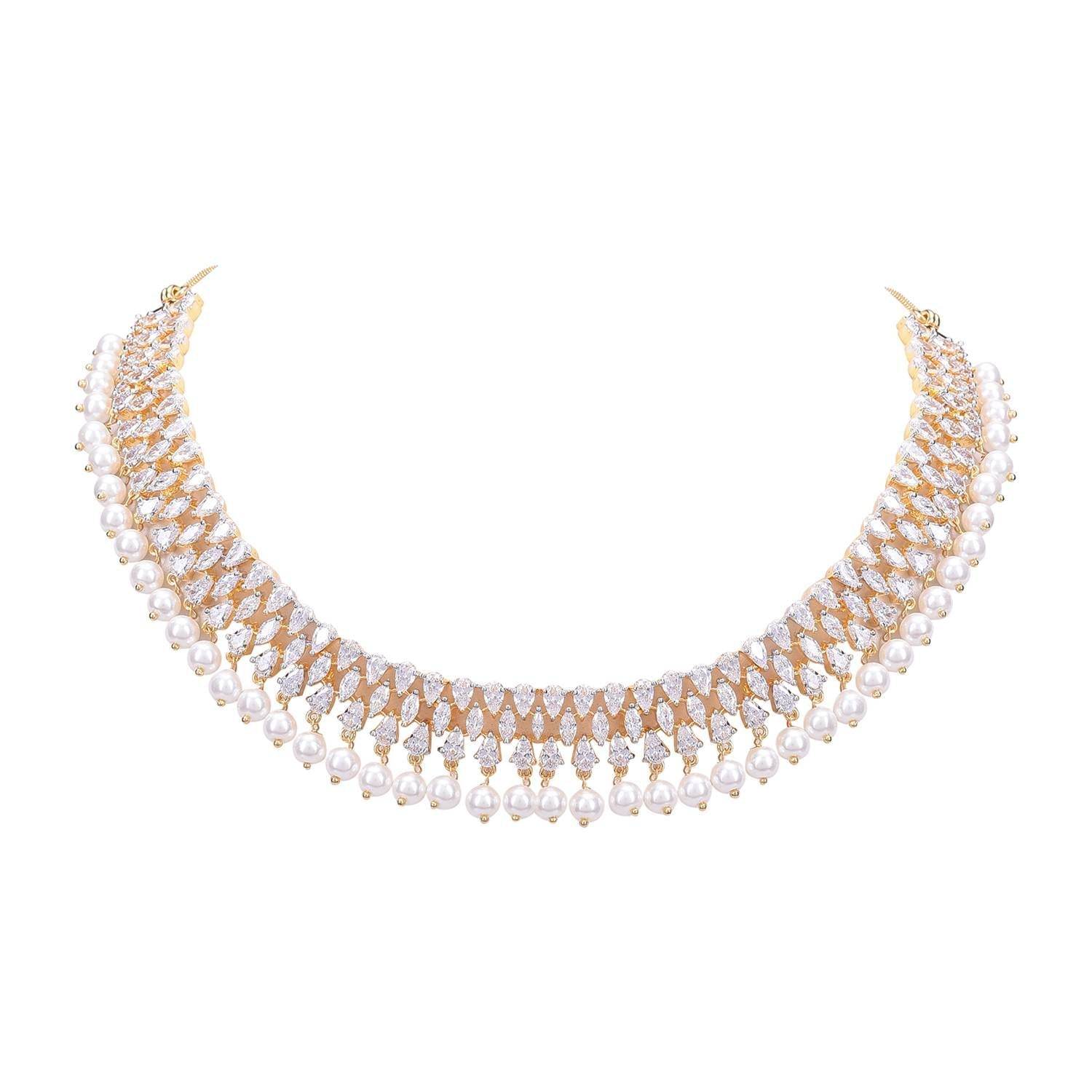 Exquisite Handcrafted CZ and Pearl Necklace Set T4 Jewels