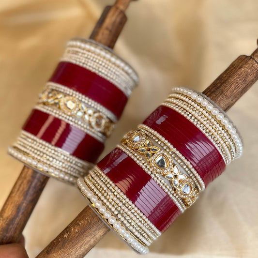 Bridal Chura with Center Kundan Kada by T4 Jewels Red Bridal Chuda T4 Jewels