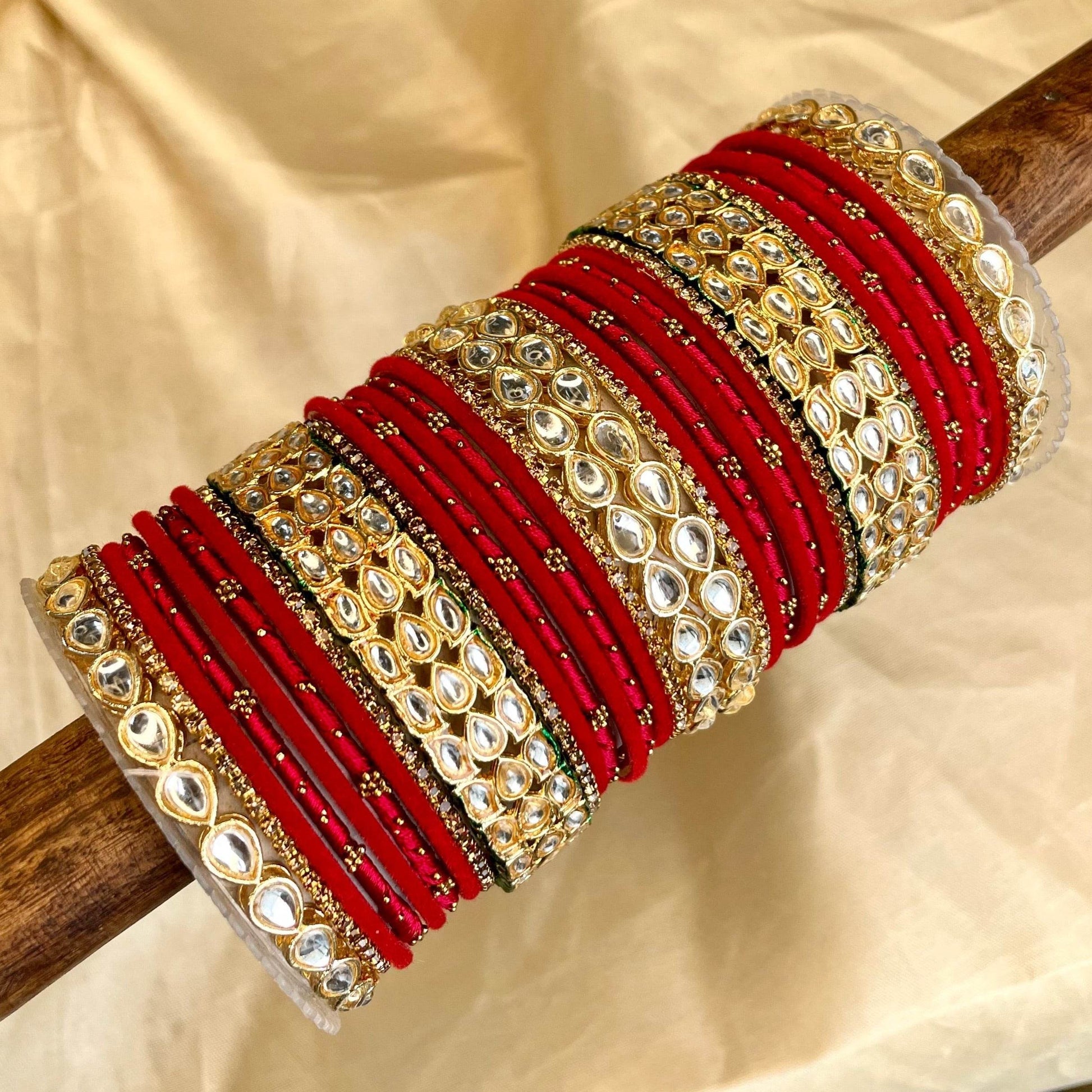 Rich Texture bangle set with Silk thread Bangles and Kundan Kada by T4 Jewels Red All Bangle Sets T4 Jewels