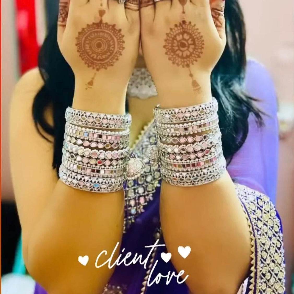 Traditional Mirror Bangle Set with Jhumki by T4 Jewels Silver All Bangle Sets T4 Jewels