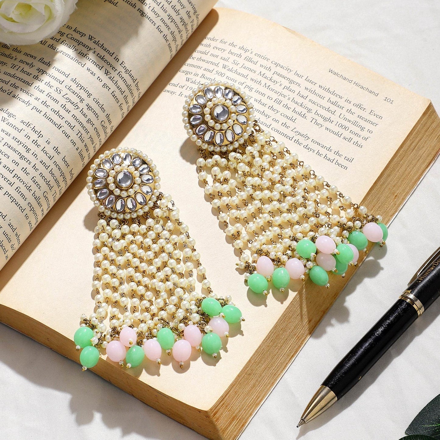 Bridal Kundan Jhumki Earring with hanging beads by T4 Jewels T4 Jewels