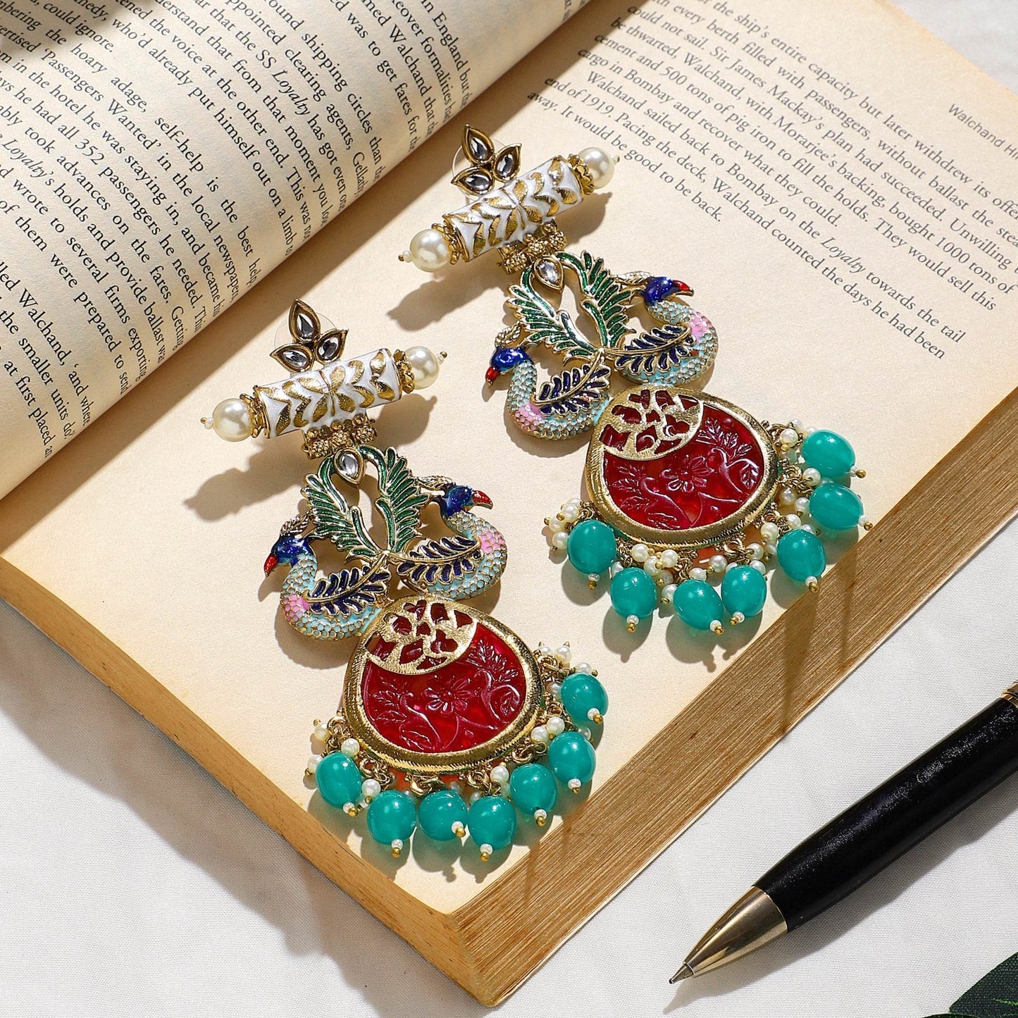 Beaded Jhumki Earring with Glass Stone by T4 Jewels T4 Jewels