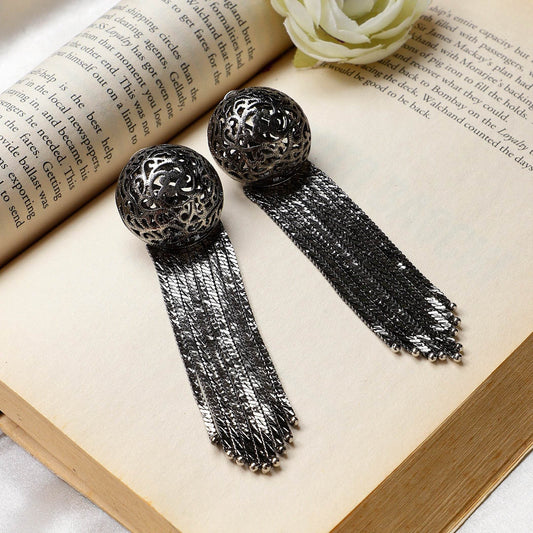 Partywear Earrings with Long drops by T4 Jewels Black T4 Jewels