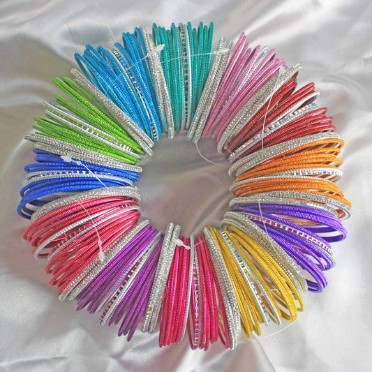 Traditional Glitter Mix'N'Match Bangle Bunch (Plus Size) 2.14in (Extra Extra Extra Large) Plain Metal Bangles T4 Jewels