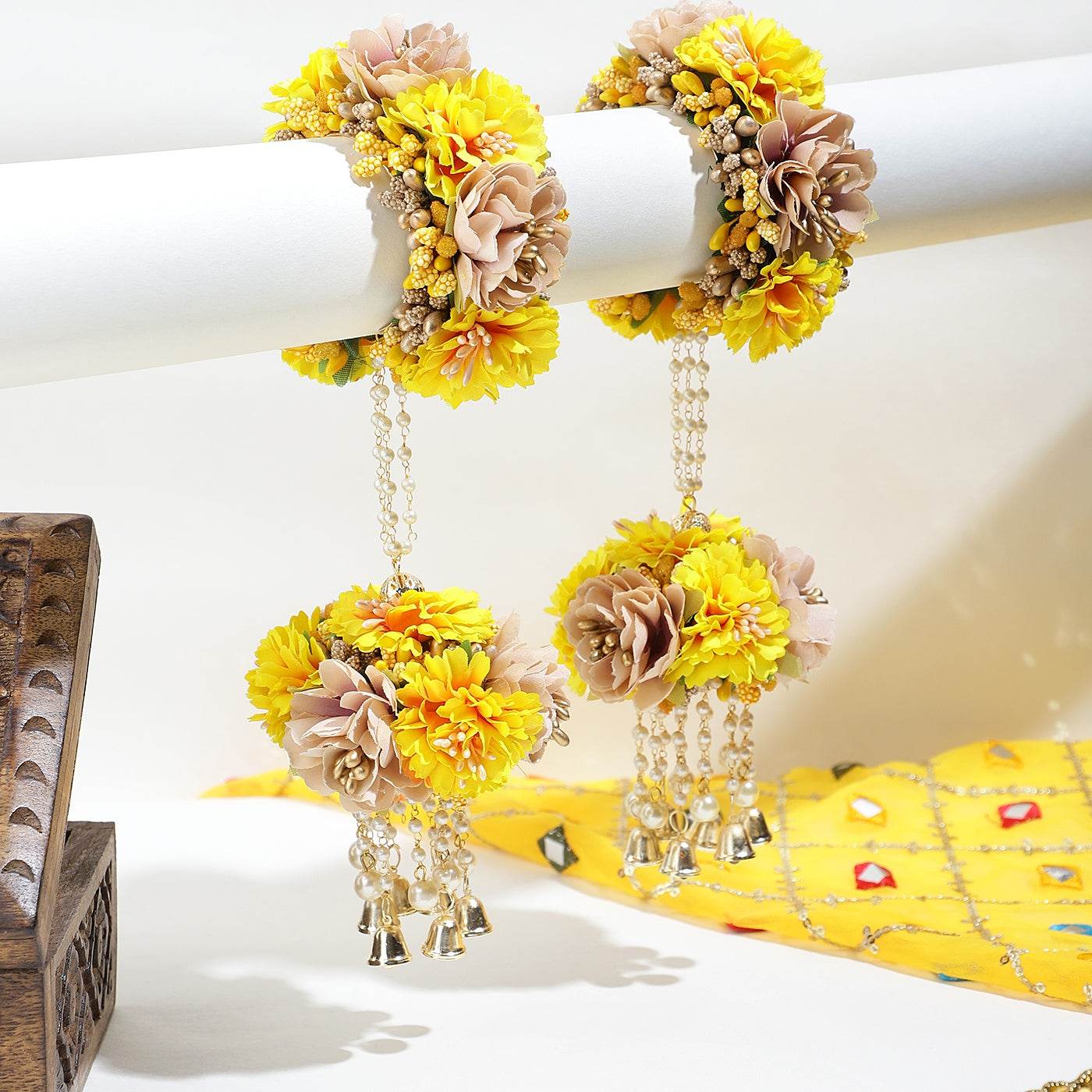 Traditional Yellow Hand Kaleera with Floral Latkans by T4 Jewels Haldi T4 Jewels