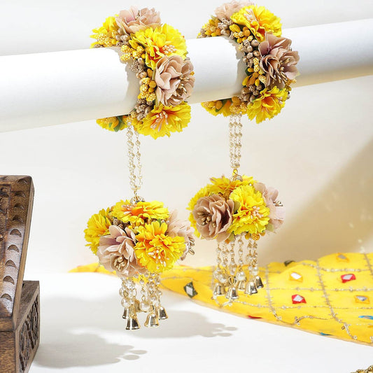 Traditional Yellow Hand Kaleera with Floral Latkans by T4 Jewels Haldi T4 Jewels