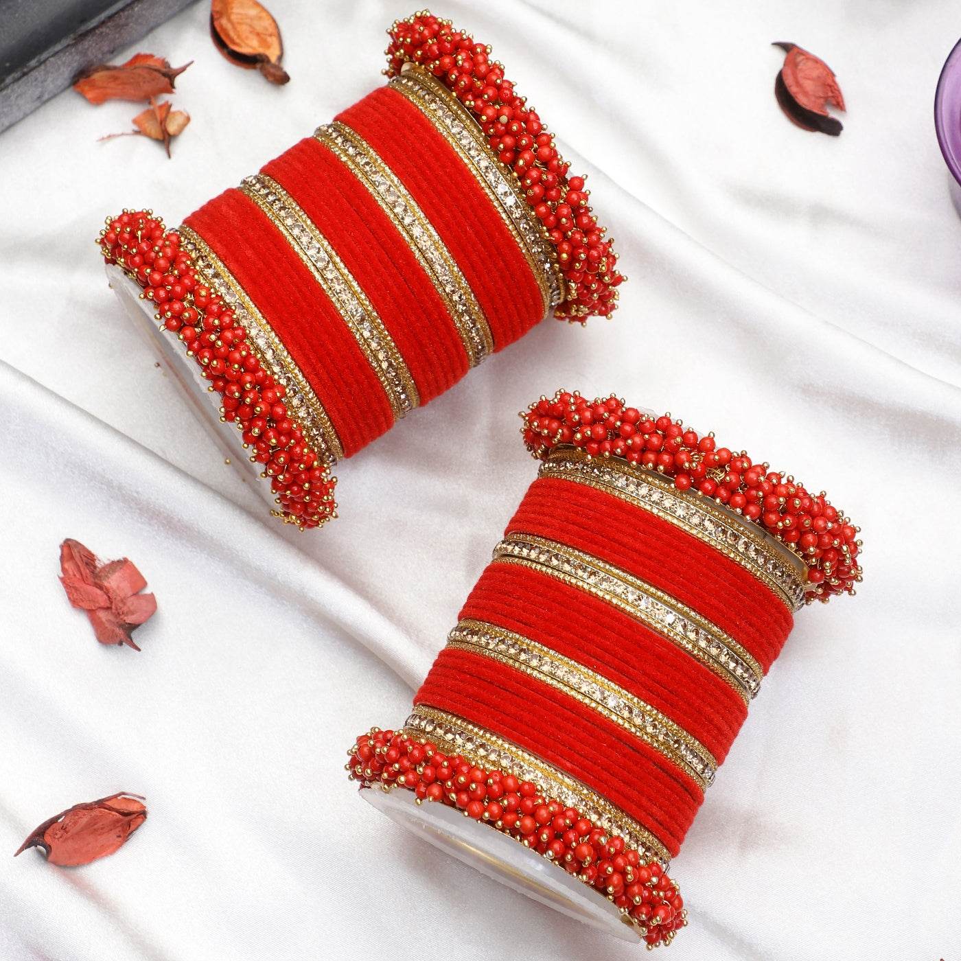 Set of 2 Fancy Bridal Bangle sets by T4 Jewels Red All Bangle Sets T4 Jewels