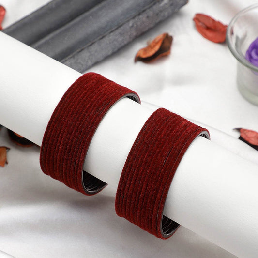 Set of 24 Plain Velvet Metal Bangles by T4 Jewels Maroon Plain Metal Bangles T4 Jewels