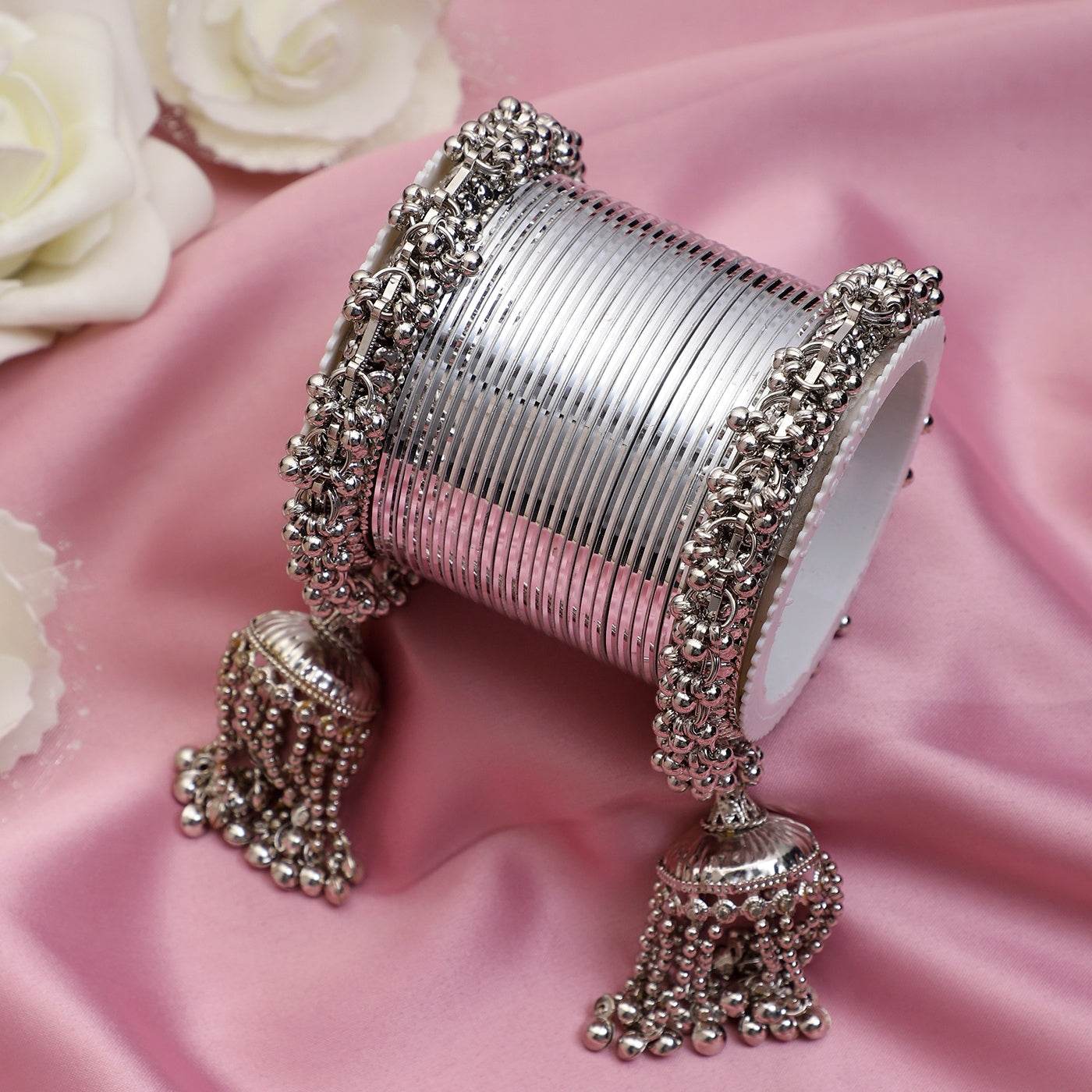 Traditional Silver Ghungroo with Shining Silver Bangles by T4 Jewels Silver All Bangle Sets T4 Jewels
