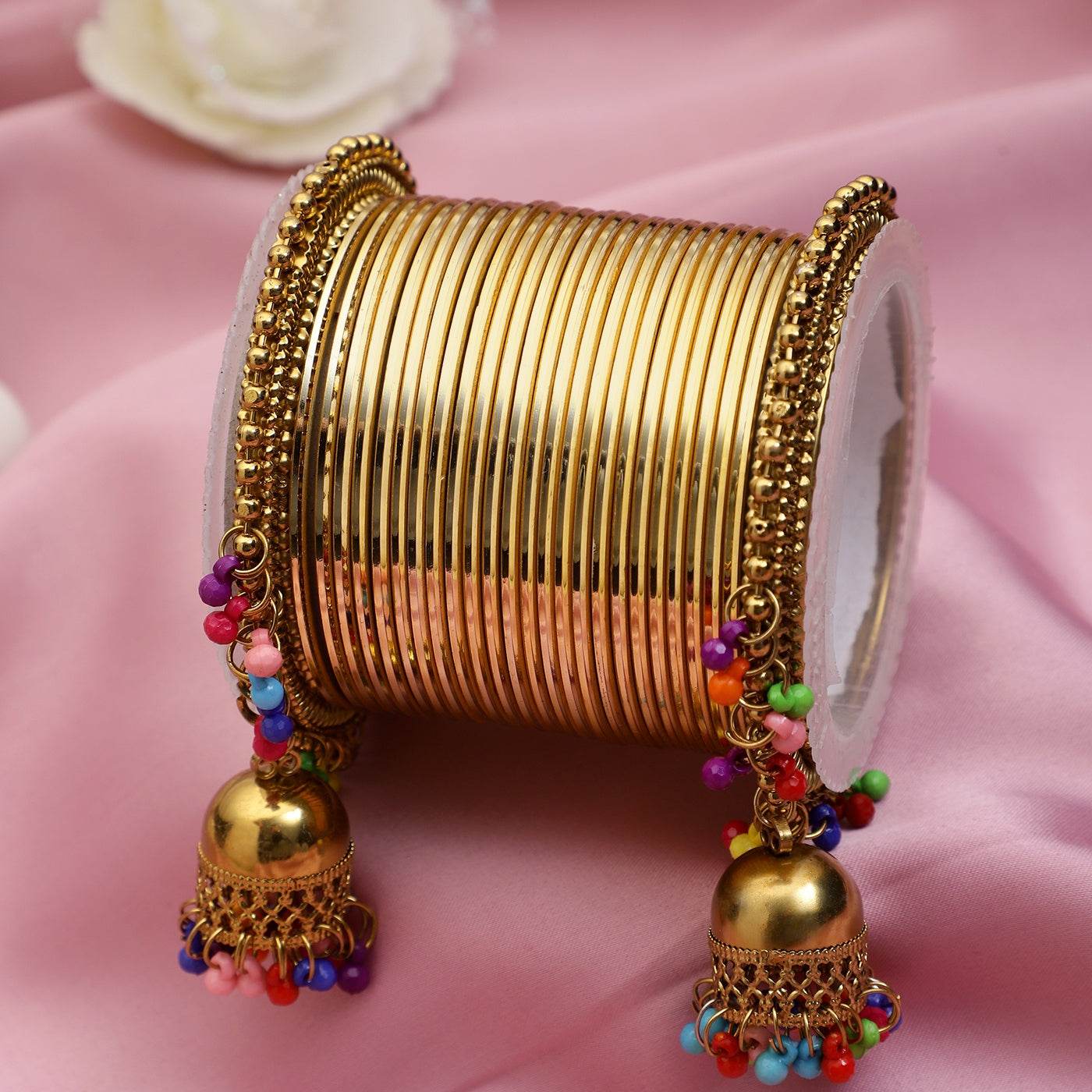 Traditional Shining Silver Jhumki Set Golden All Bangle Sets T4 Jewels