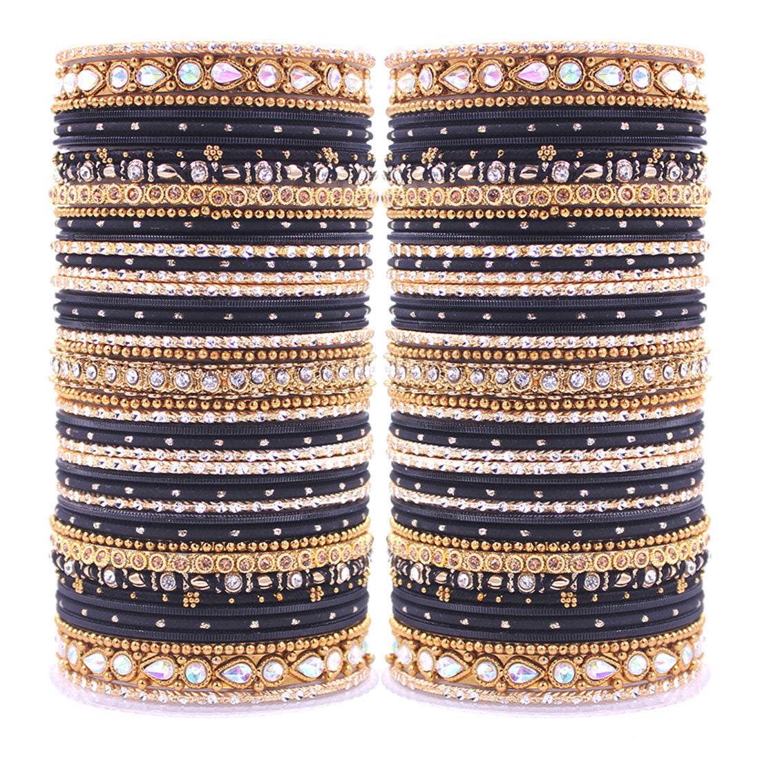 Intricate Dual Colour Pastel Bridal Bangle set Black All Bangle Sets T4 Jewels