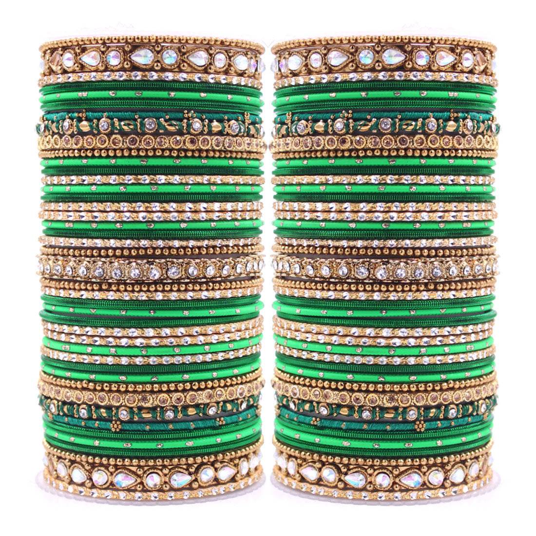Intricate Dual Colour Pastel Bridal Bangle set Green All Bangle Sets T4 Jewels