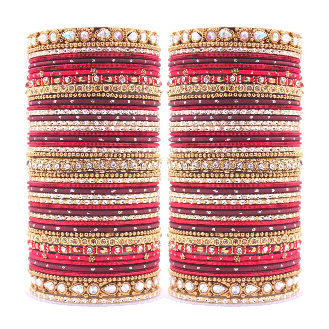 Intricate Dual Colour Pastel Bridal Bangle set Maroon All Bangle Sets T4 Jewels
