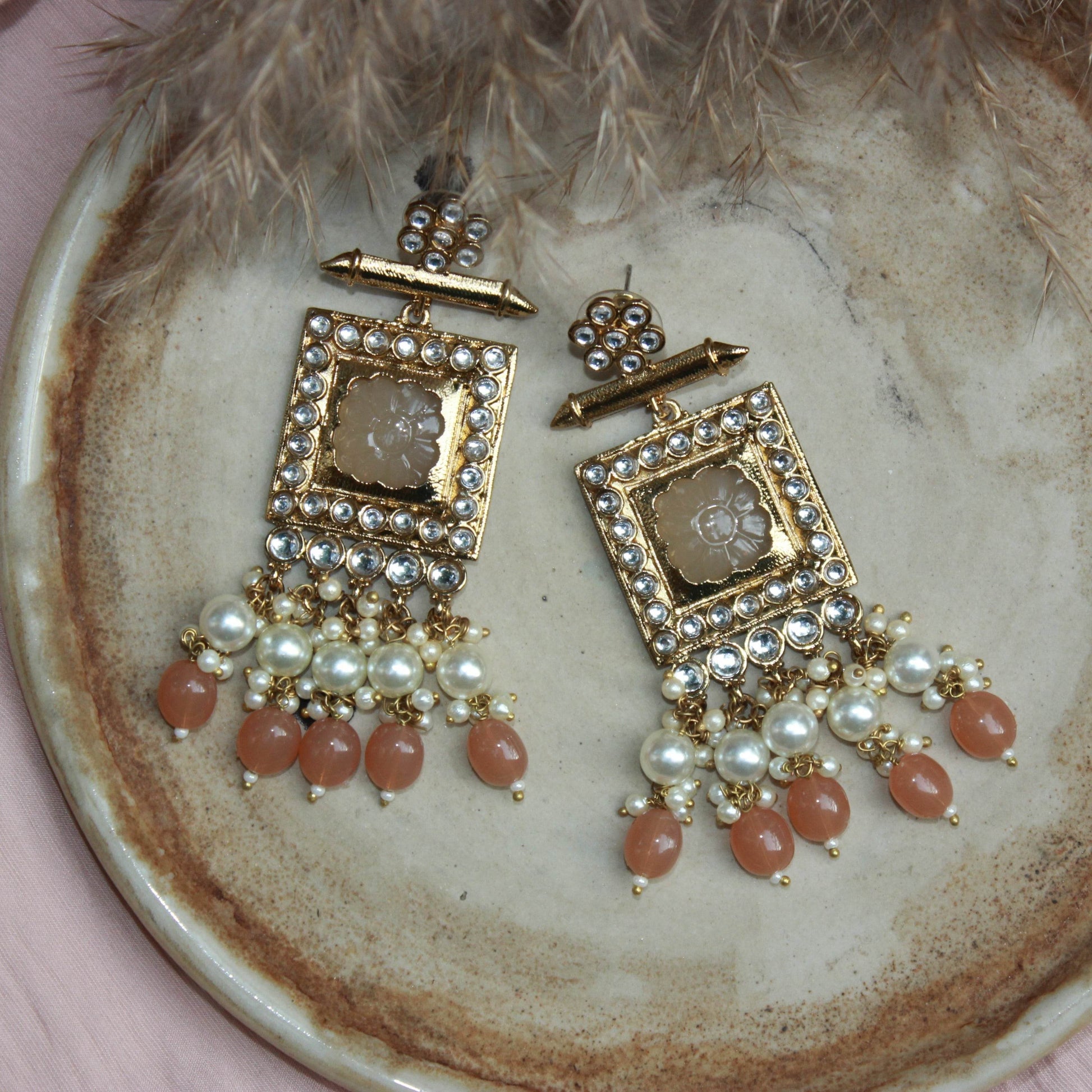 Jhumki Earring with crystal stone by T4 Jewels Rust T4 Jewels