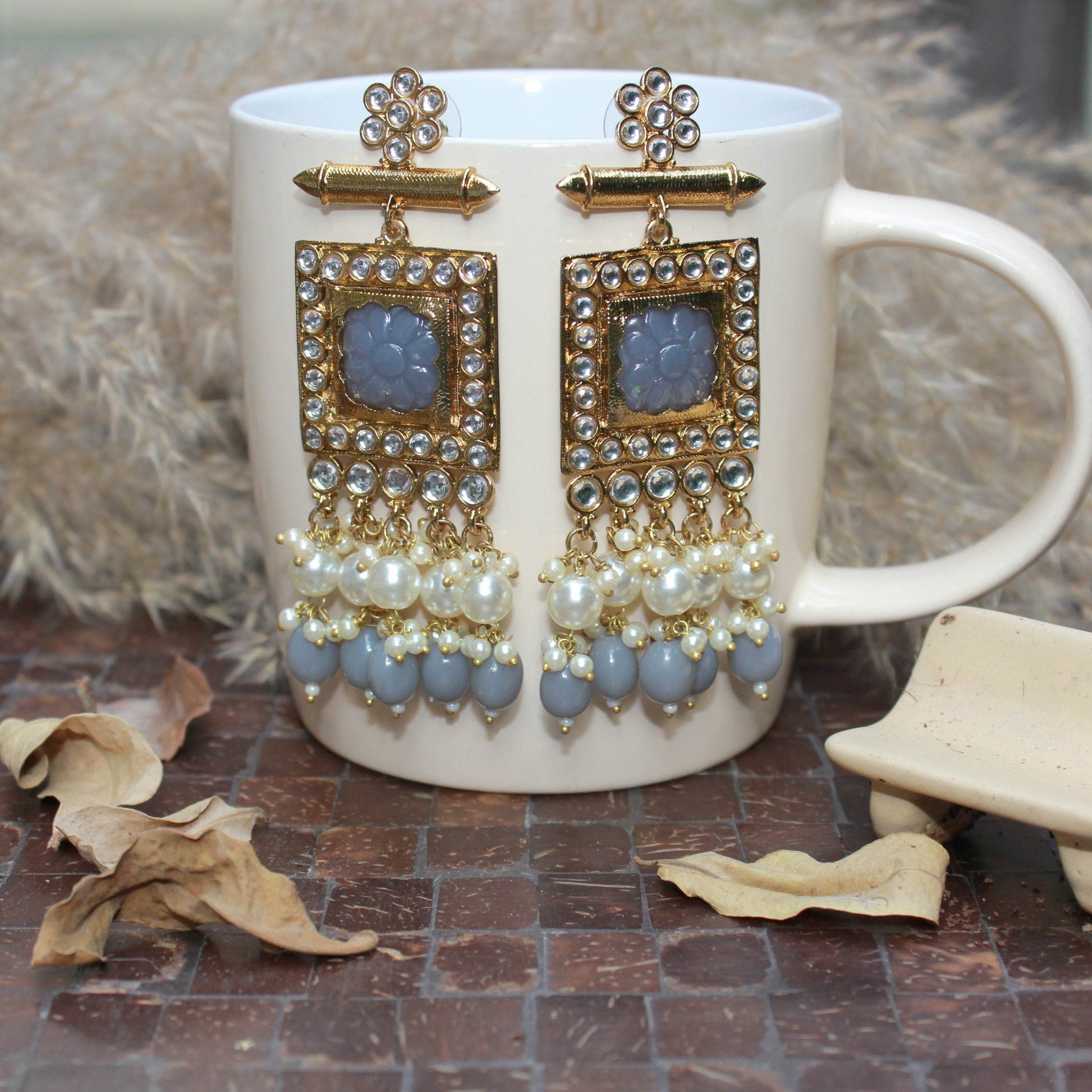Jhumki Earring with crystal stone by T4 Jewels grey T4 Jewels