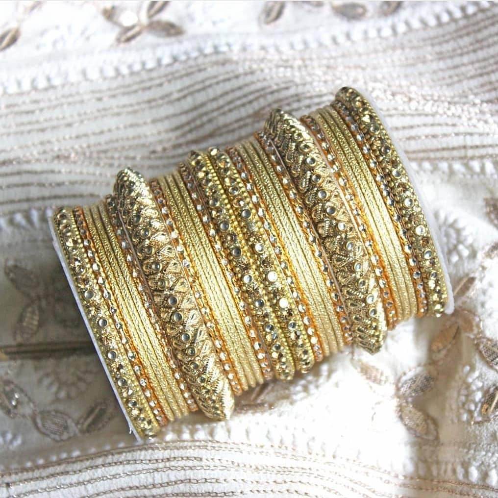 Traditional Colored Kundan Work Bangle Set For Two Hands Beige All Bangle Sets T4 Jewels