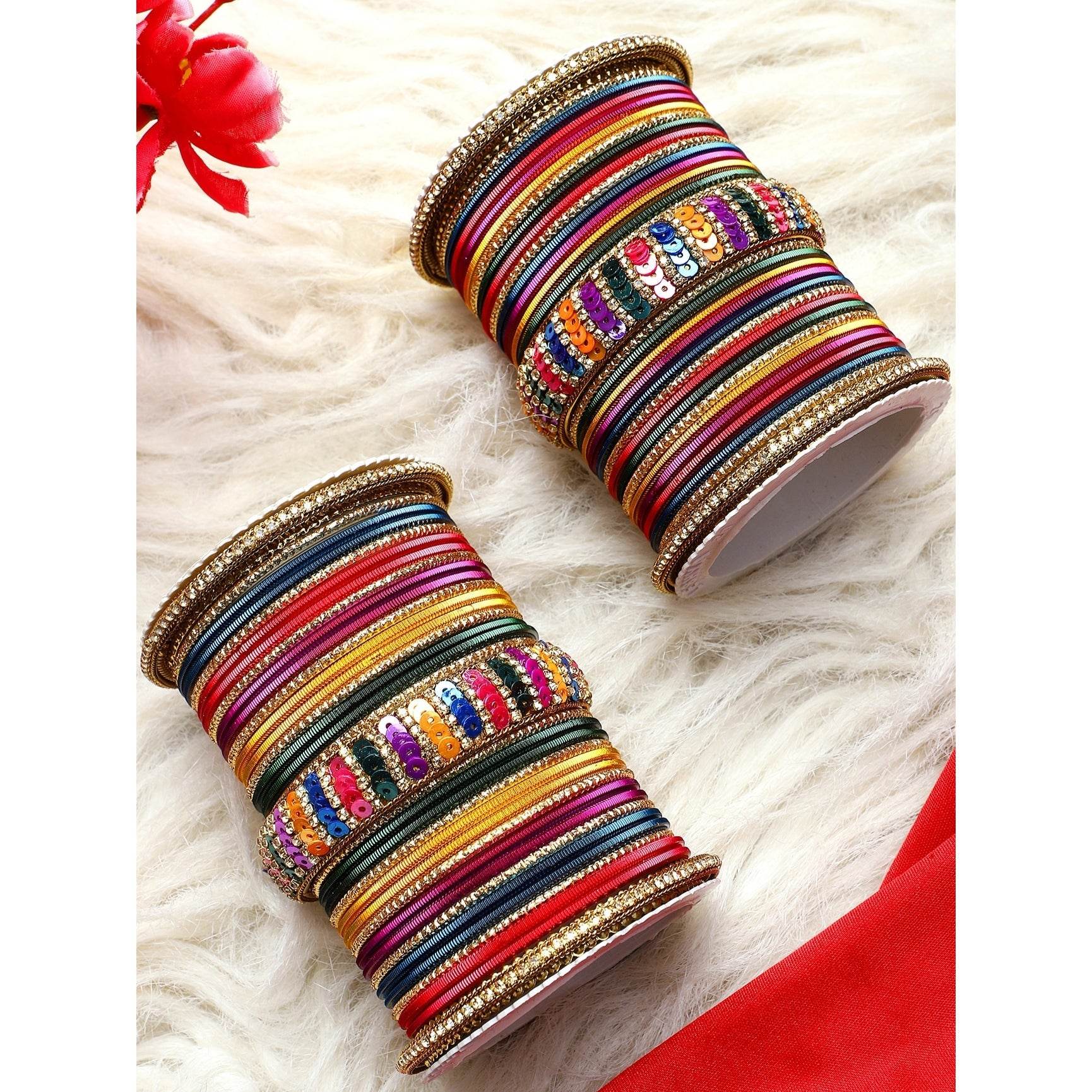 Beautiful Partywear Bangle set with Sequence Work Multi All Bangle Sets T4 Jewels