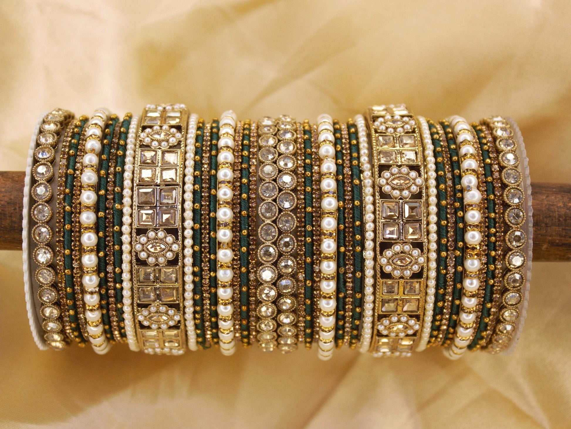 Rich Texture bangle set with Silk thread Bangles by T4 Jewels Bottle Green All Bangle Sets T4 Jewels