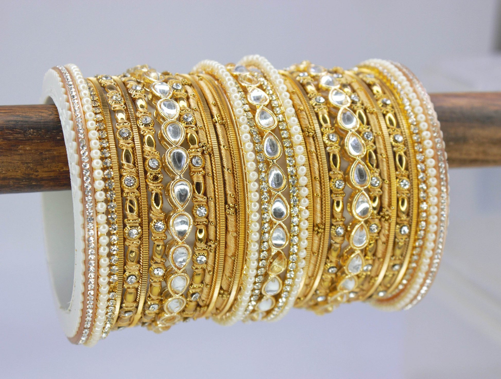 Bridal Bangle Set with Kundan Kangan by T4 Jewels Golden All Bangle Sets T4 Jewels