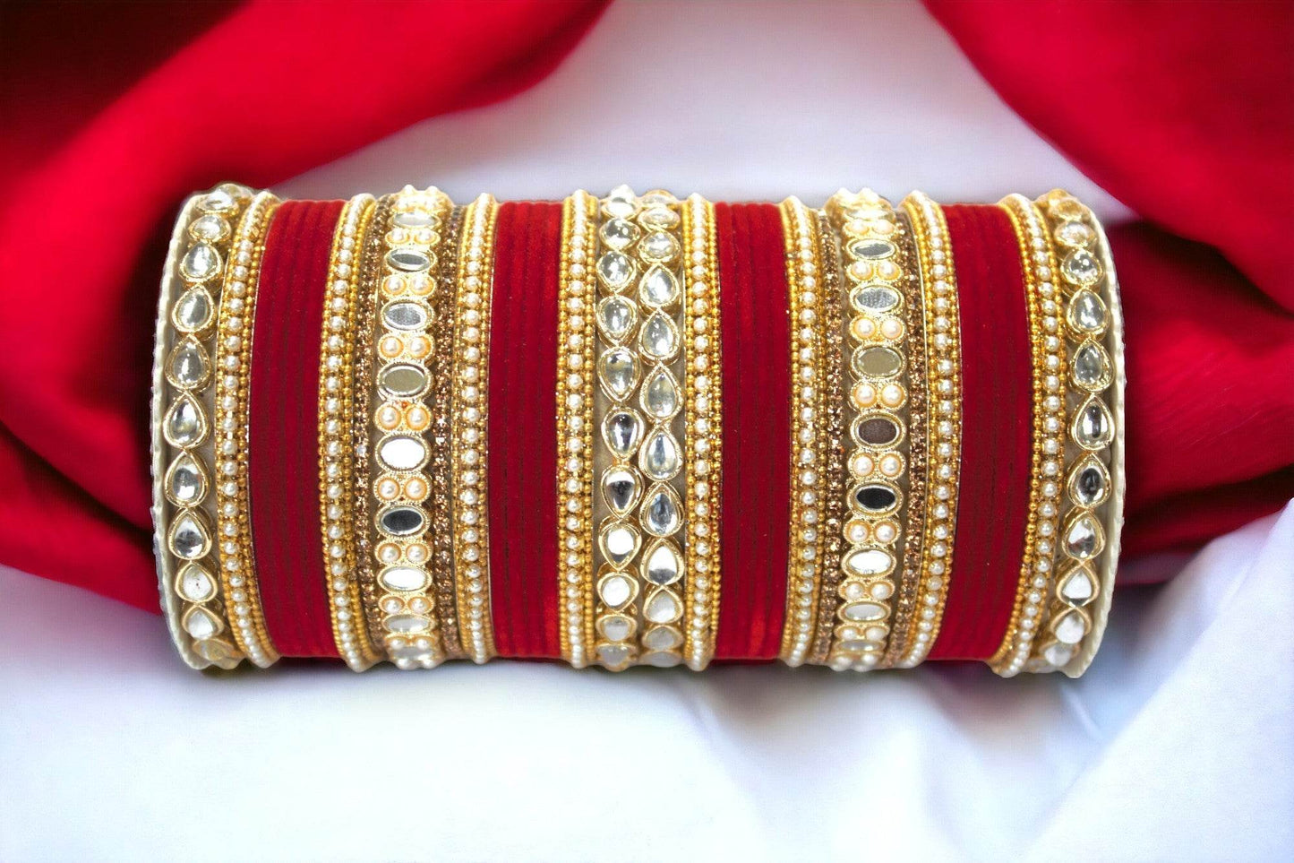 Rich Texture bangle set with Silk thread Bangles by T4 Jewels Red All Bangle Sets T4 Jewels
