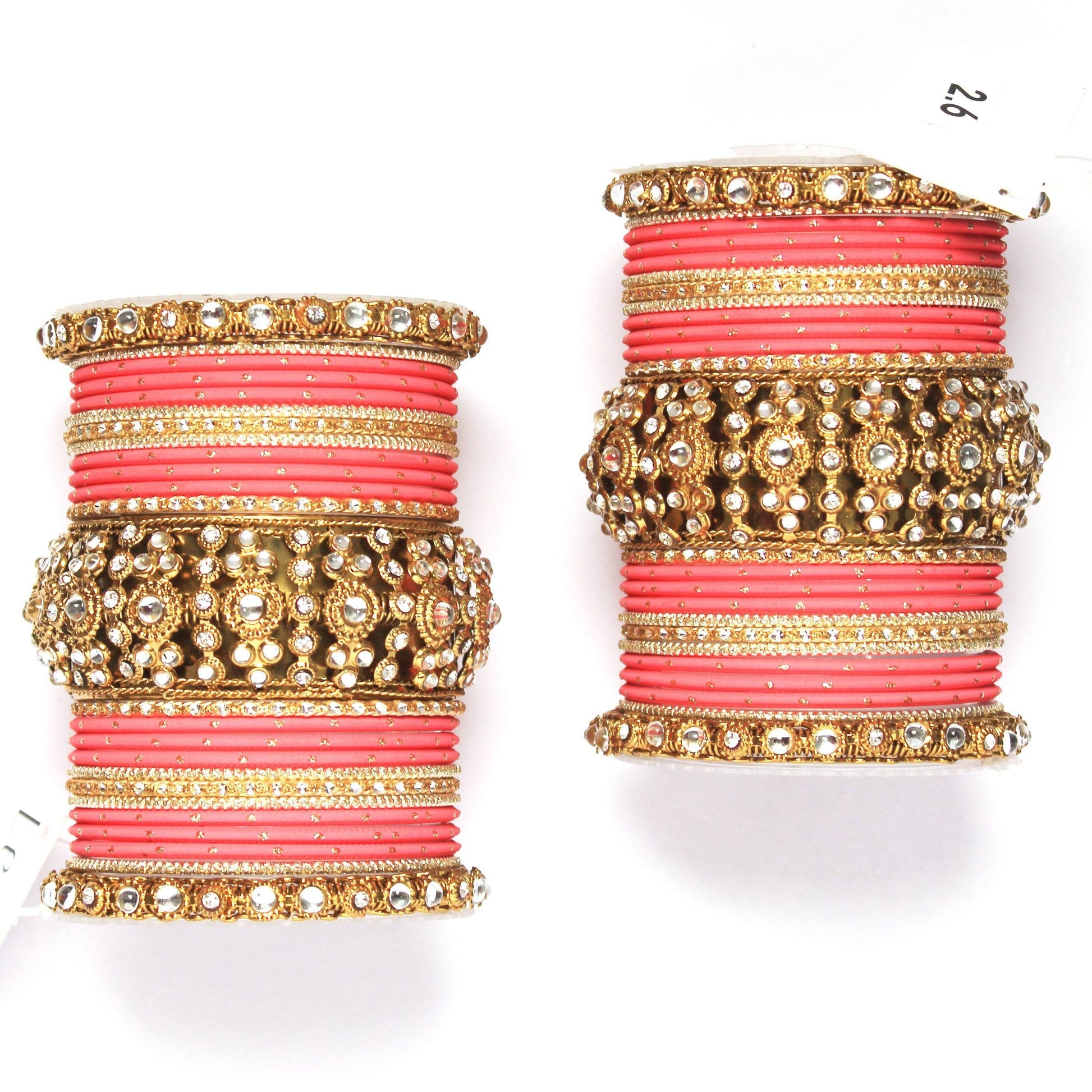 Set of 2 Beautiful Golden Dotted Colored Bangle Set Peach All Bangle Sets T4 Jewels