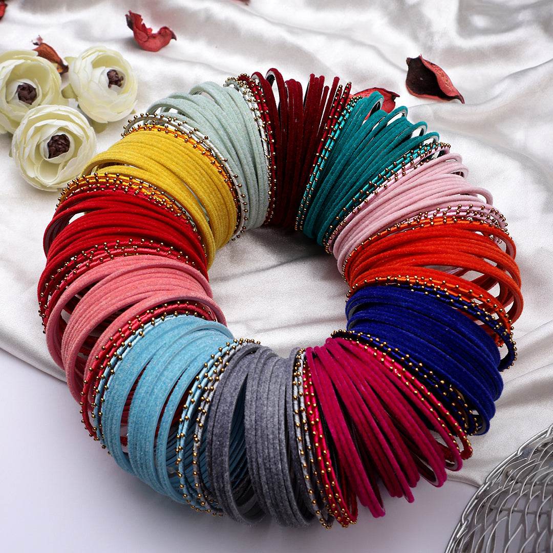 Bangle Bunches with Thread and Velvet by T4 Jewels (12 Colours) Plain Metal Bangles T4 Jewels