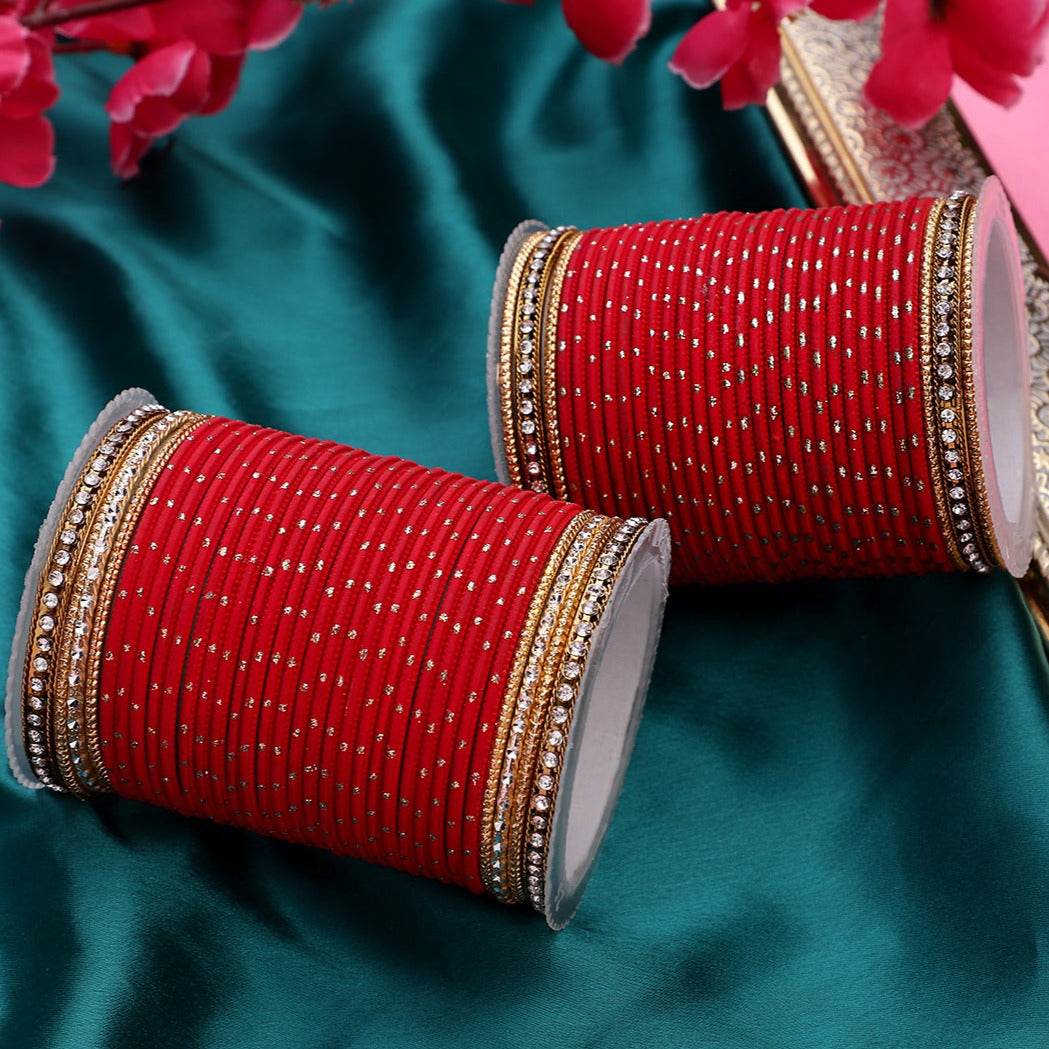 Set of 2 Traditional Partywear bangle sets for women by T4 Jewels Red All Bangle Sets T4 Jewels