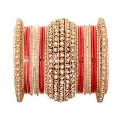 T4 Jewels Golden Chakri shining bangle set for women Red All Bangle Sets T4 Jewels