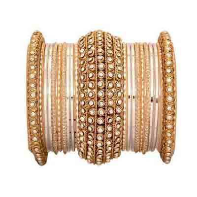 T4 Jewels Golden Chakri shining bangle set for women Silver-Golden All Bangle Sets T4 Jewels