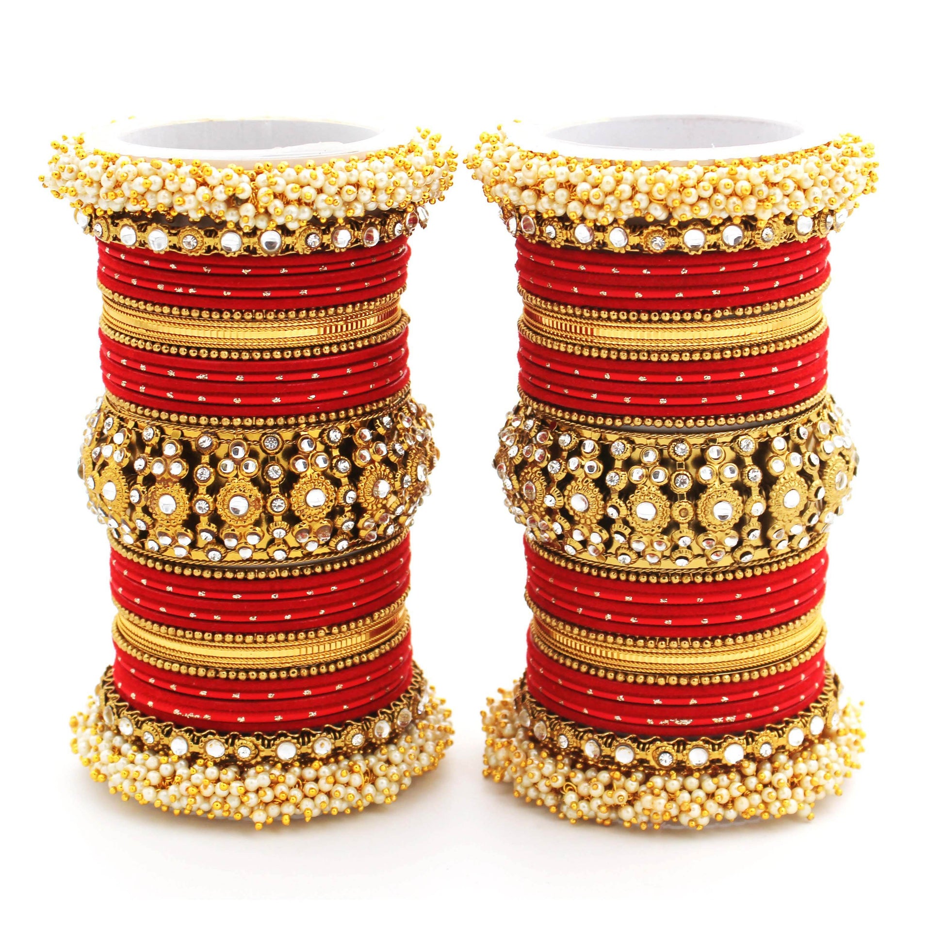 Traditional long bridal set by T4 Jewels for both hands Red All Bangle Sets T4 Jewels