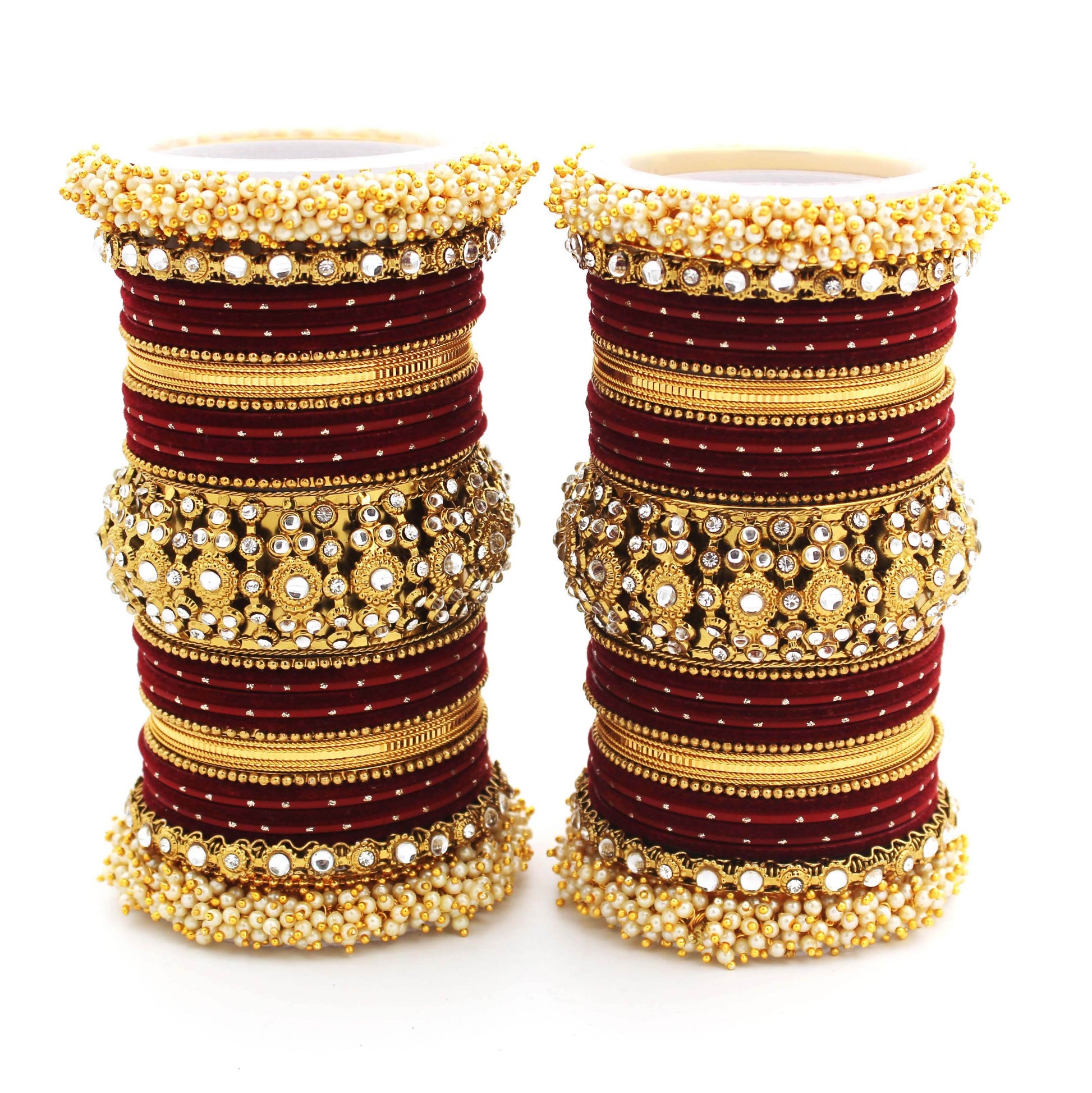 Traditional long bridal set by T4 Jewels for both hands Maroon All Bangle Sets T4 Jewels