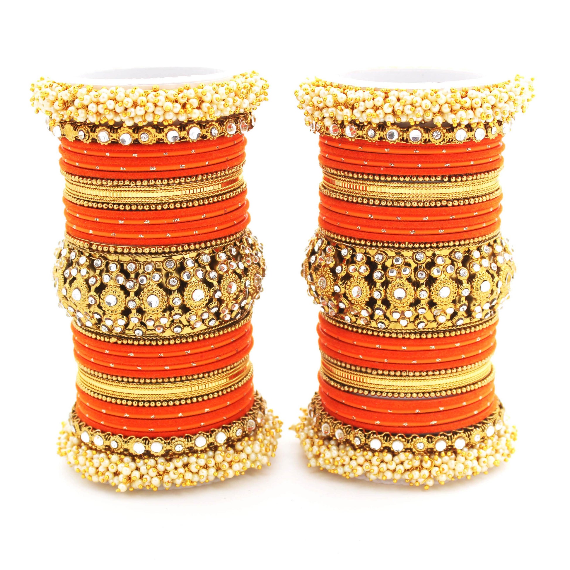 Traditional long bridal set by T4 Jewels for both hands Orange All Bangle Sets T4 Jewels
